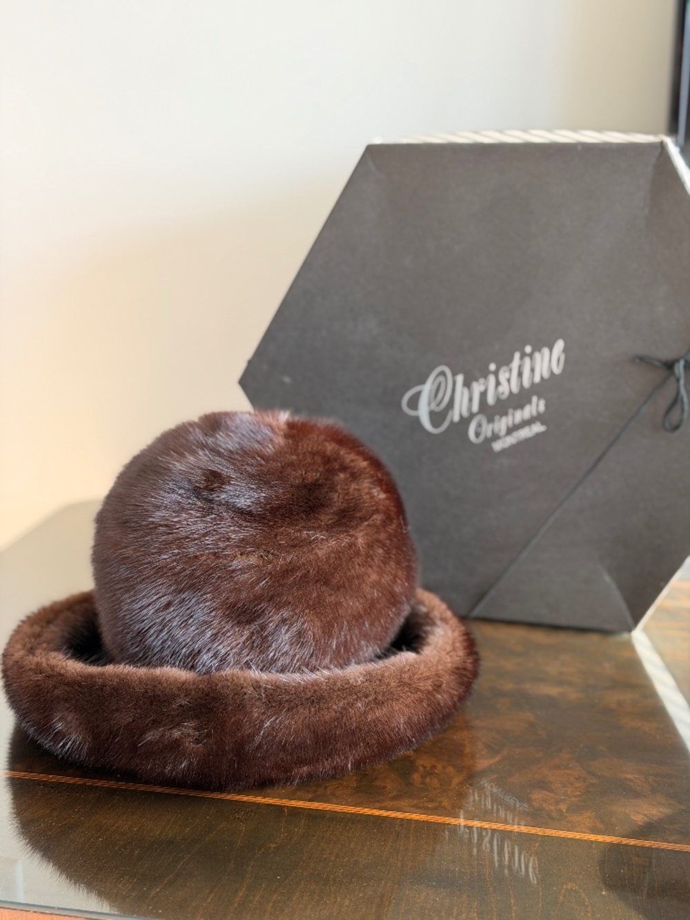 Vintage Mink Fur Hat Christine Originals Montreal + Box